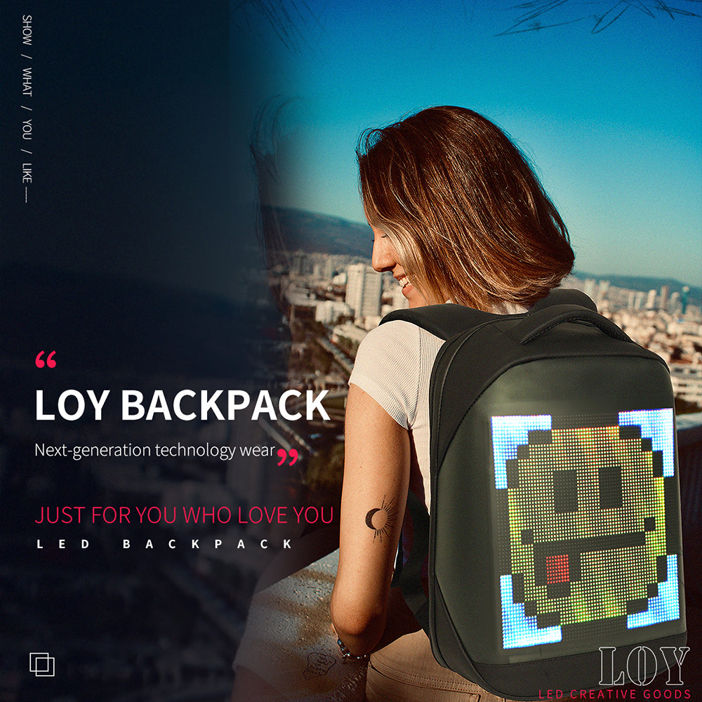 T3 Smart Bluetooth LED Display Backpack DIY Fashion Waterproof DIY Laptop Daypack Bag Full Color Screen and Programmable T3 Smart Bluetooth LED Display Backpack DIY Fashion Waterproof DIY Laptop Daypack Bag Full Color Screen and Programmable